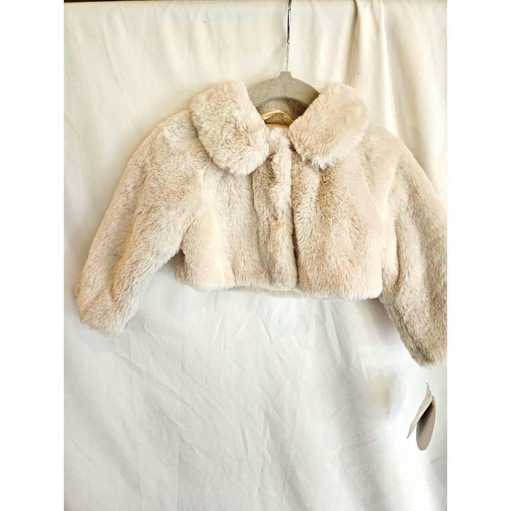 Edgehill Collection Faux Fur Jacket Baby 12M Beige NWT Cropped Collared Coat